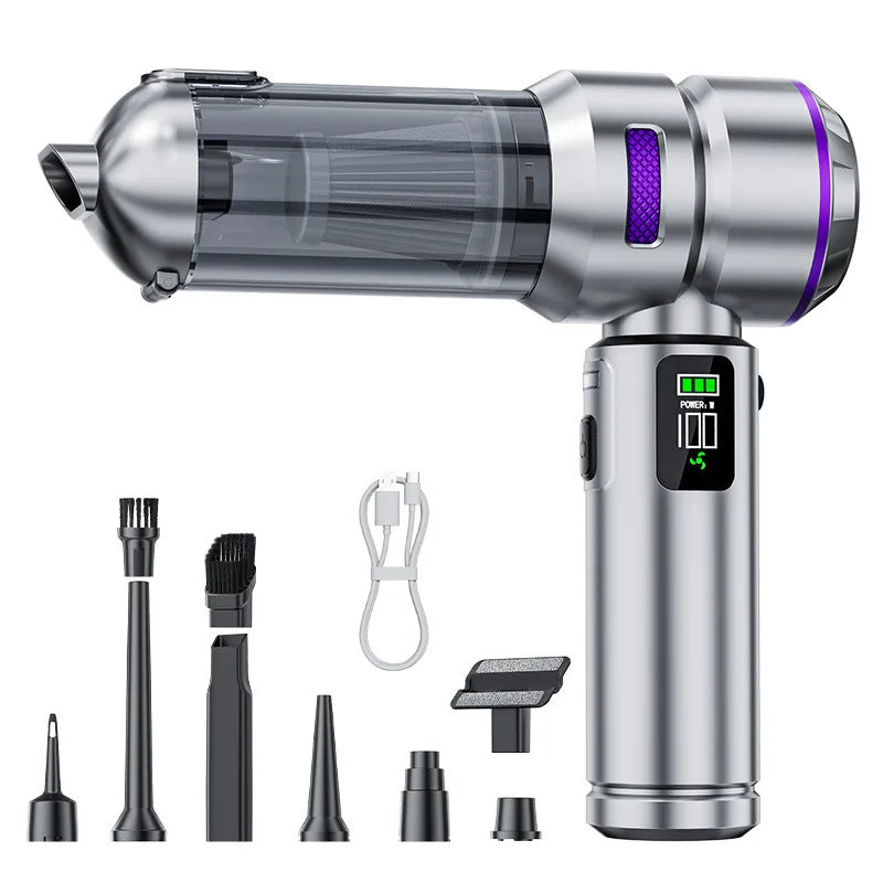 Strong Suction Car Vacuum Cleaner Brushless Motor Digital Display One-Click Detachable Dust Cup Portable Auto Household Duster