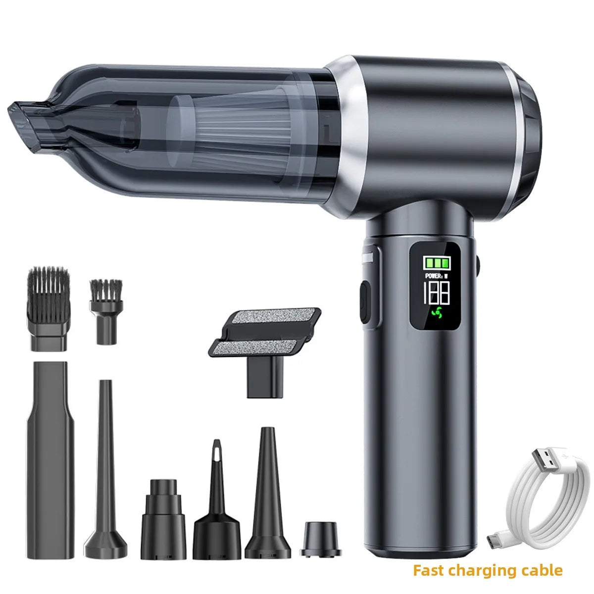 Car Wireless Handheld Vacuum Large Suction Wet Dry Dual Use Portable Dust Blower Auto Home Cleaner with Power Display