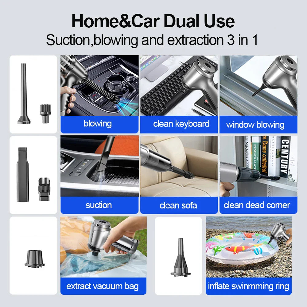 Vacuum Cleaner & Blower (2 in 1) - Strong Suction Handheld Wireless Portable Vacuum Cleaner for Car and Home