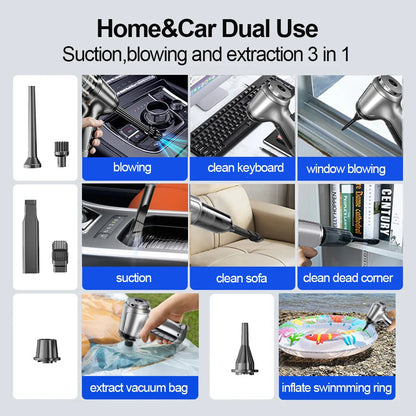 Vacuum Cleaner & Blower (2 in 1) - Strong Suction Handheld Wireless Portable Vacuum Cleaner for Car and Home