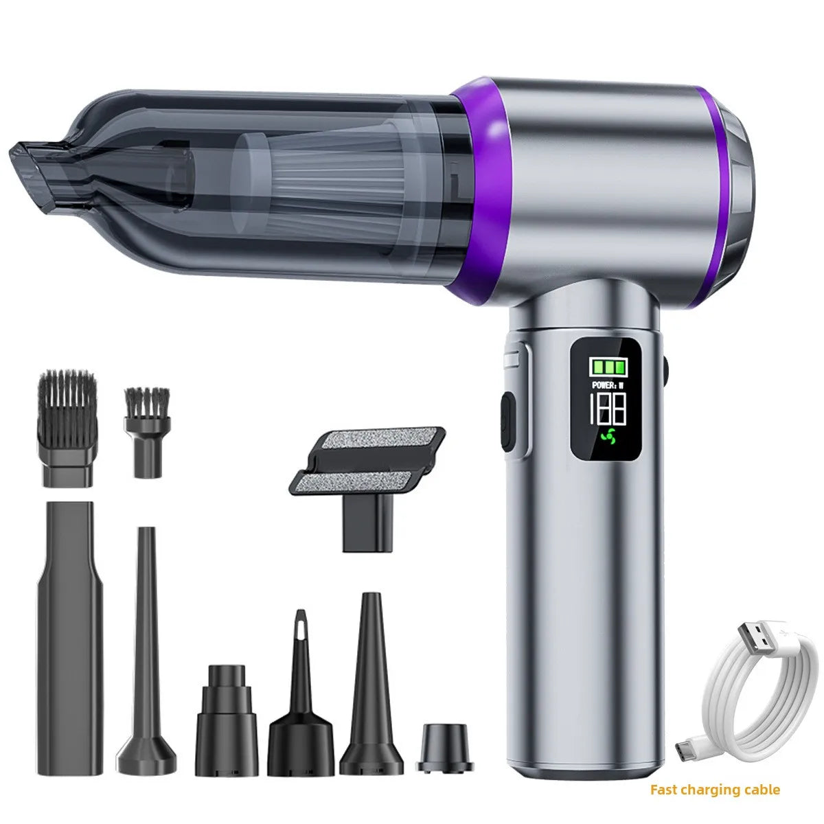 Car Wireless Handheld Vacuum Large Suction Wet Dry Dual Use Portable Dust Blower Auto Home Cleaner with Power Display