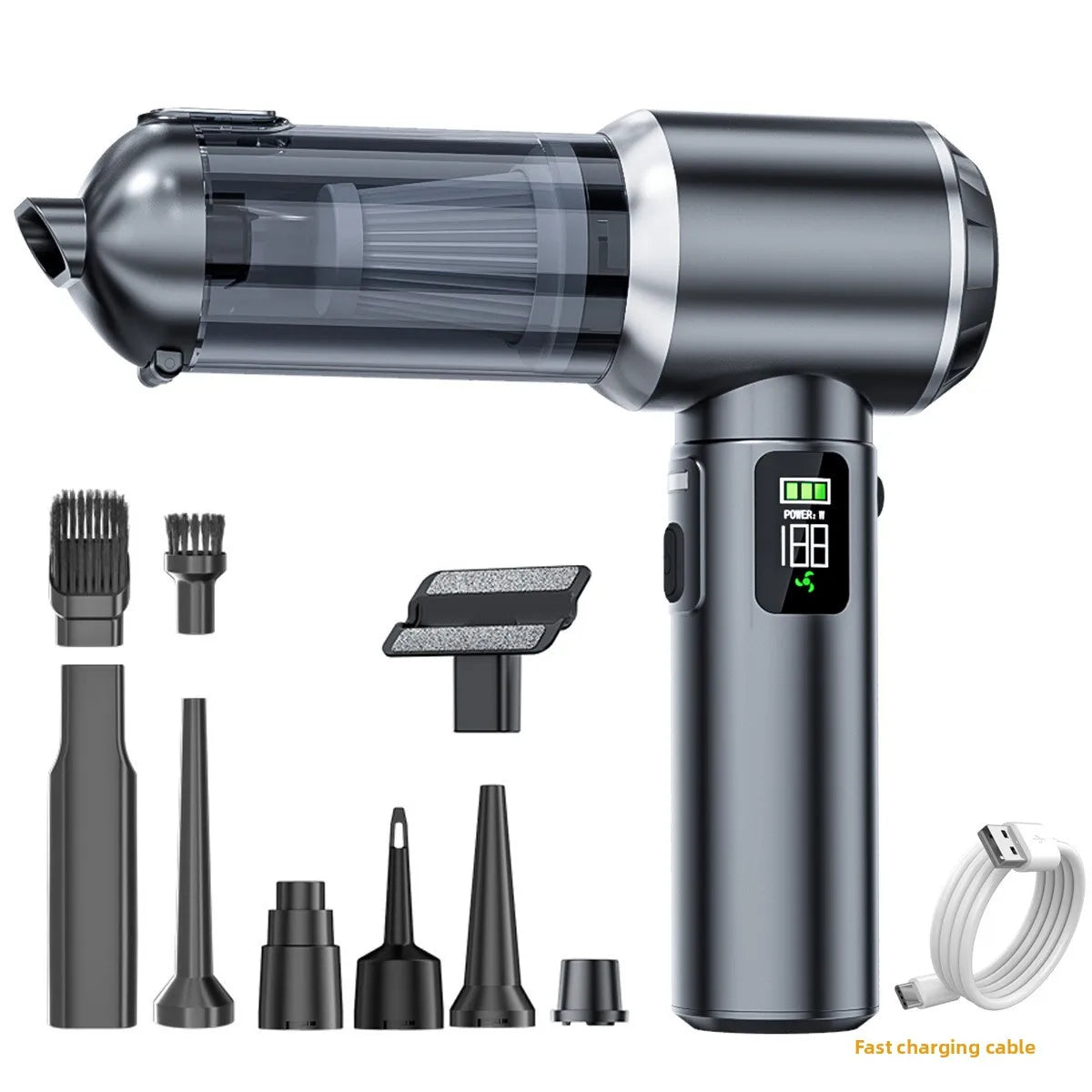 Car Wireless Handheld Vacuum Large Suction Wet Dry Dual Use Portable Dust Blower Auto Home Cleaner with Power Display