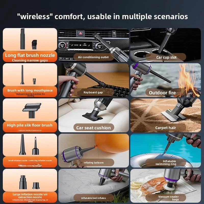 Car Wireless Handheld Vacuum Large Suction Wet Dry Dual Use Portable Dust Blower Auto Home Cleaner with Power Display